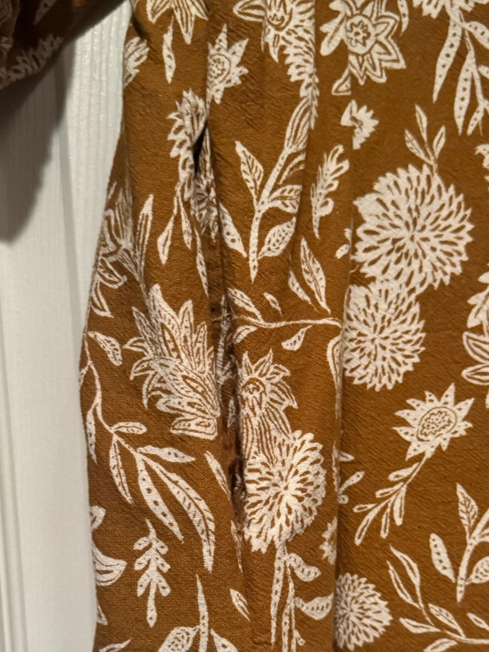 Universal Thread Sz XL Raw Umber Brown Floral Puff-Sleeve Cotton Mini Dress - Picture 11 of 13